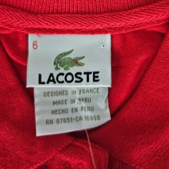 NWT Lacoste Kids Girl's Bright Red Short Sleeve Polo - Picture 3 of 4